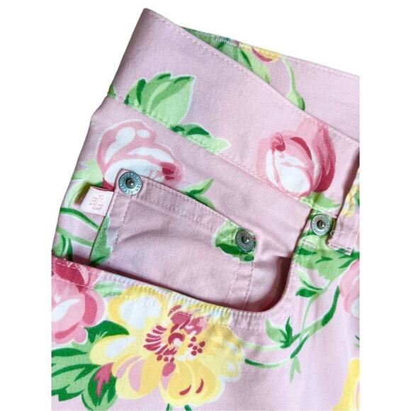 Lauren Ralph Lauren Pink Floral Flat Front Cropped Pant 10 Cottage Flower Spring - Picture 2 of 11